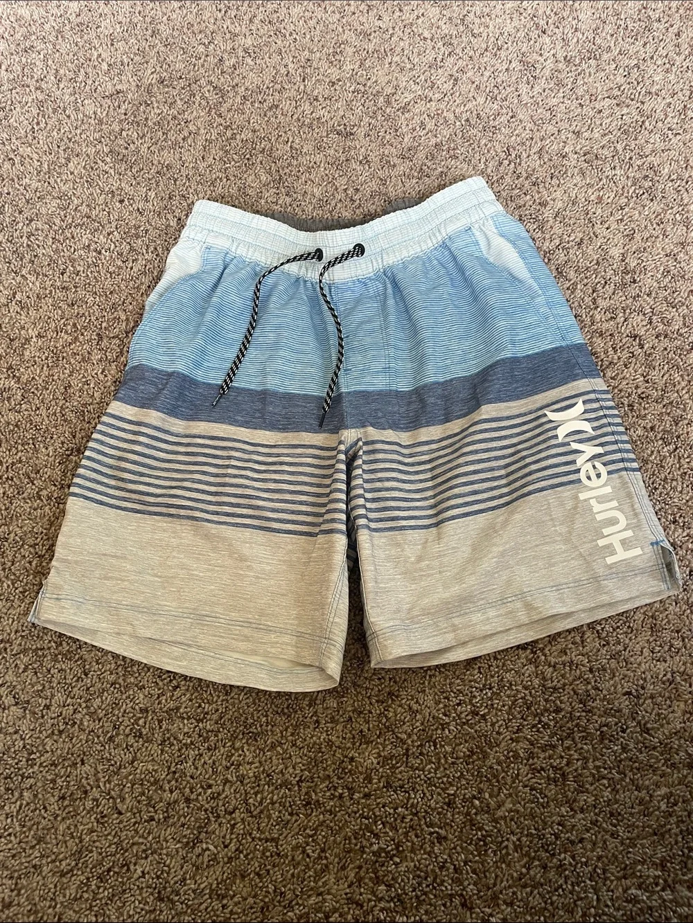 Hurley Men's Light Blue & Gray Striped Board Shorts